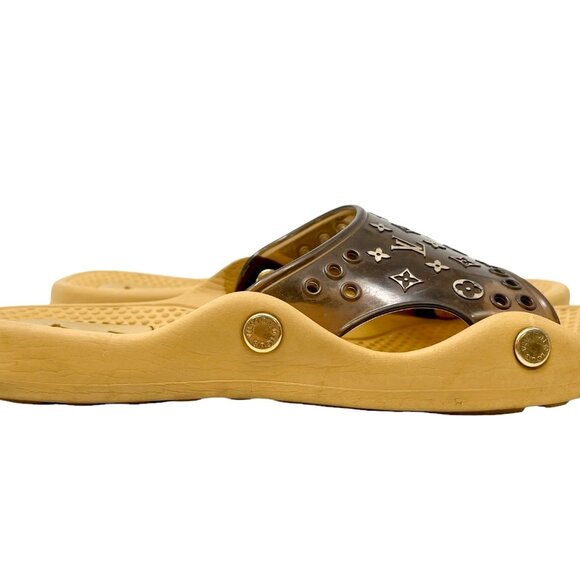 LOUIS VUITTON Vintage Monogram Logo Slide Sandals #36 US 6 Brown Rubber [103925] - Picture 7 of 13